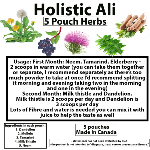 5 Pouch Herbs, Milk Thistle, Dandelion, Tamarind , Neem, Elderberry FREE EXPEDITED