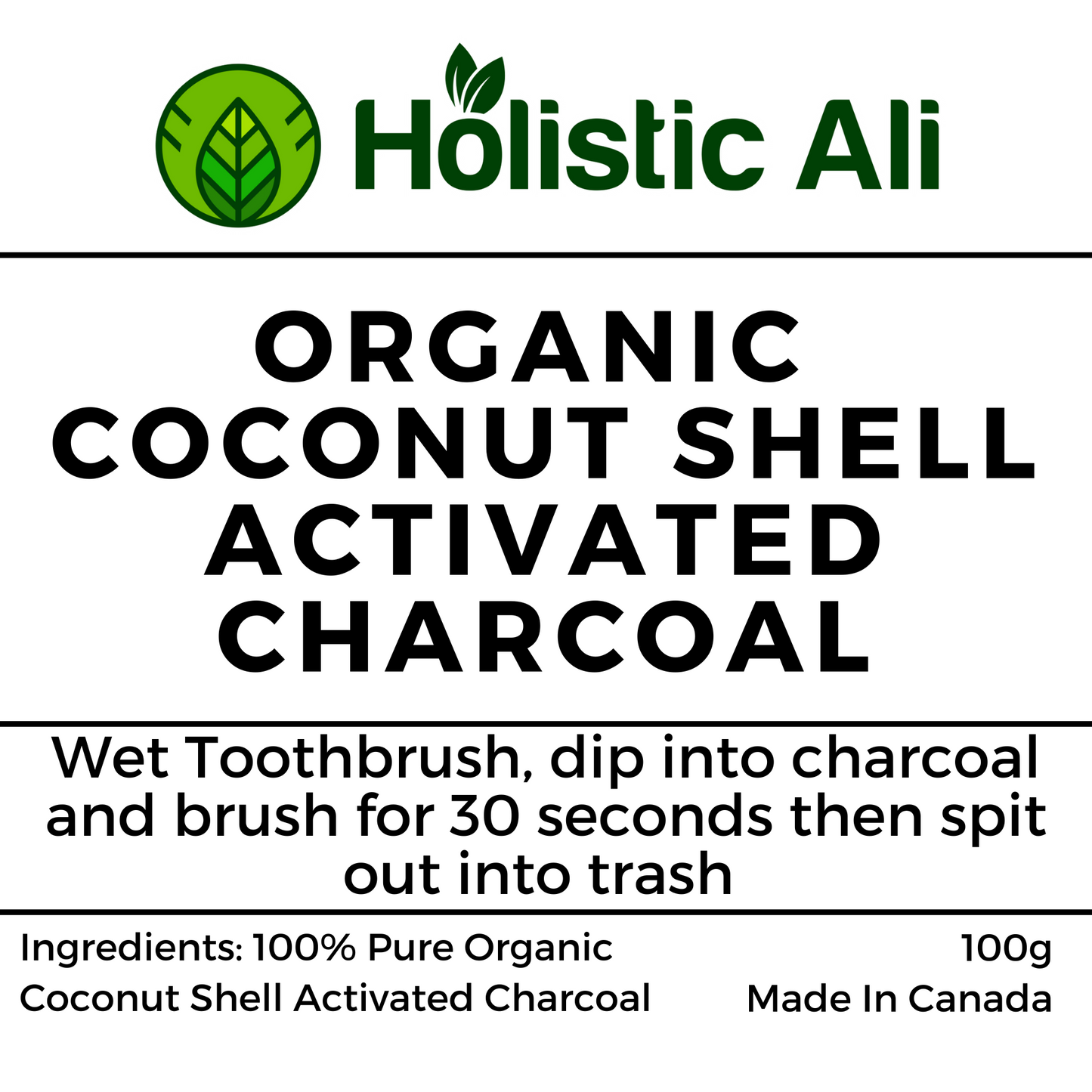 Organic Coconut Shell Activated Charcoal 100g + Free Toothbrush